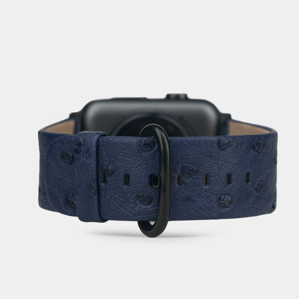 blue ostrich strap apple watch black adapters and buckle main image