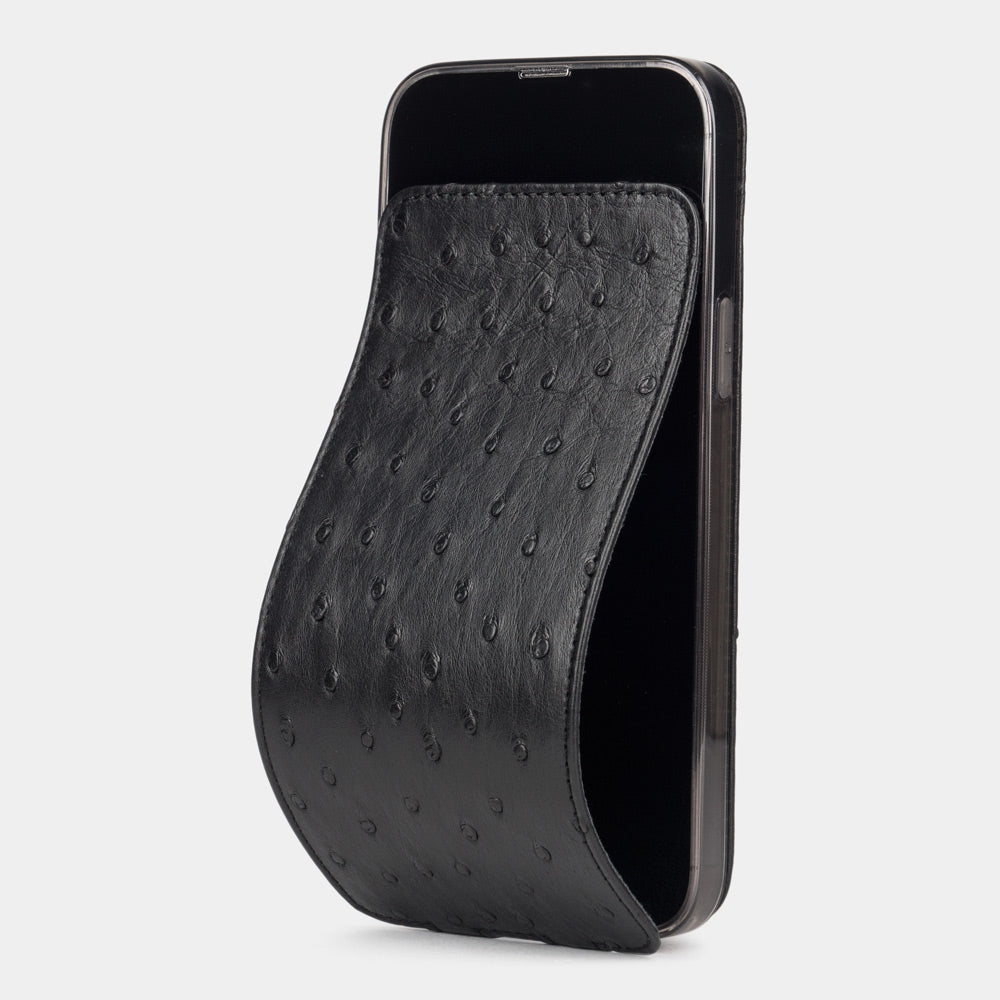 Black Ostrich Leather Case iPhone 14 Pro Max | Marcel Robert - 0