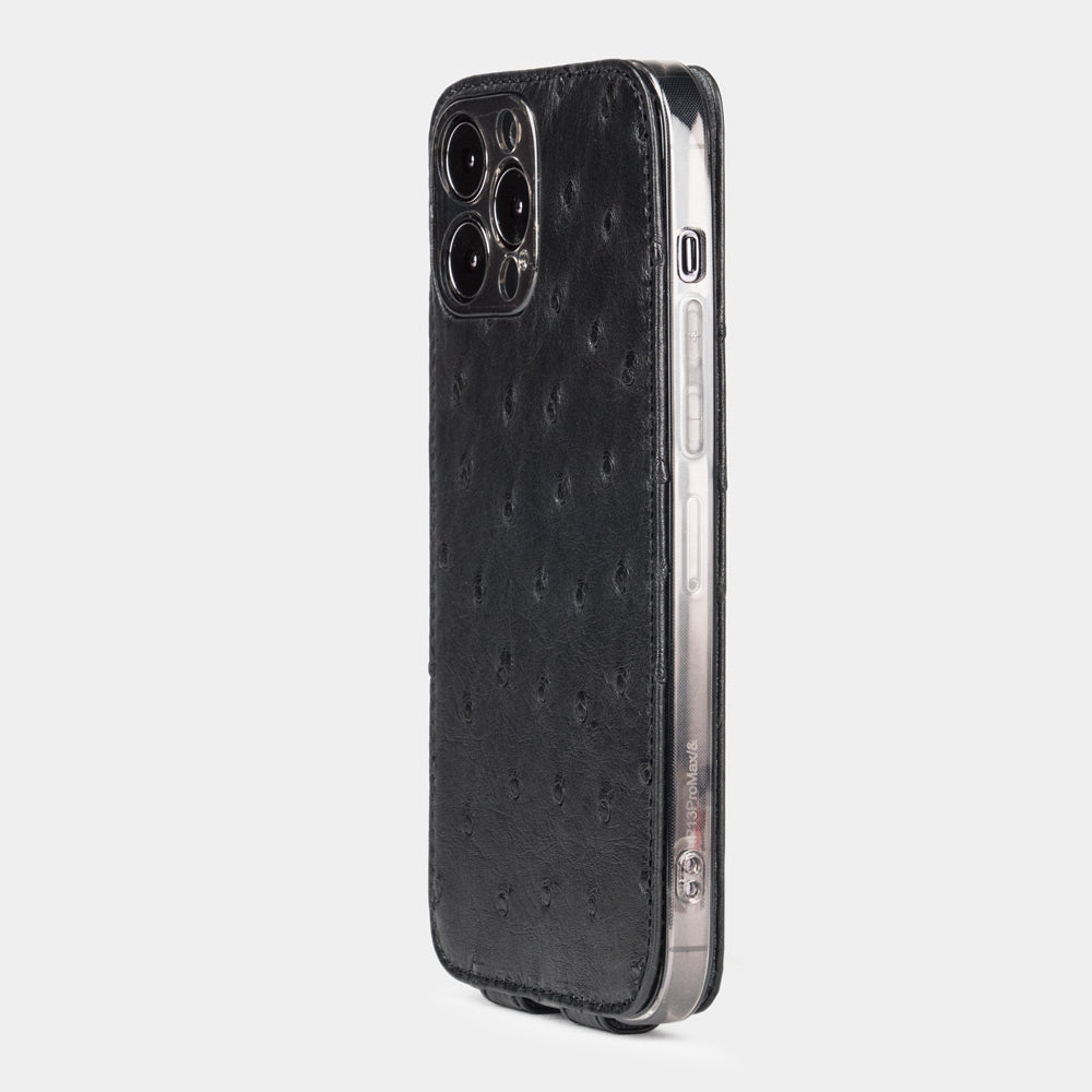 Black Ostrich Leather Case iPhone 14 Pro Max | Marcel Robert - 1