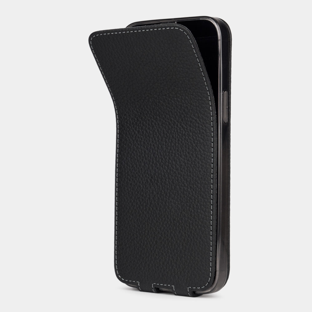 flip_case_iphone_15_pro_black_leather_folding_cover_fixing_magnets