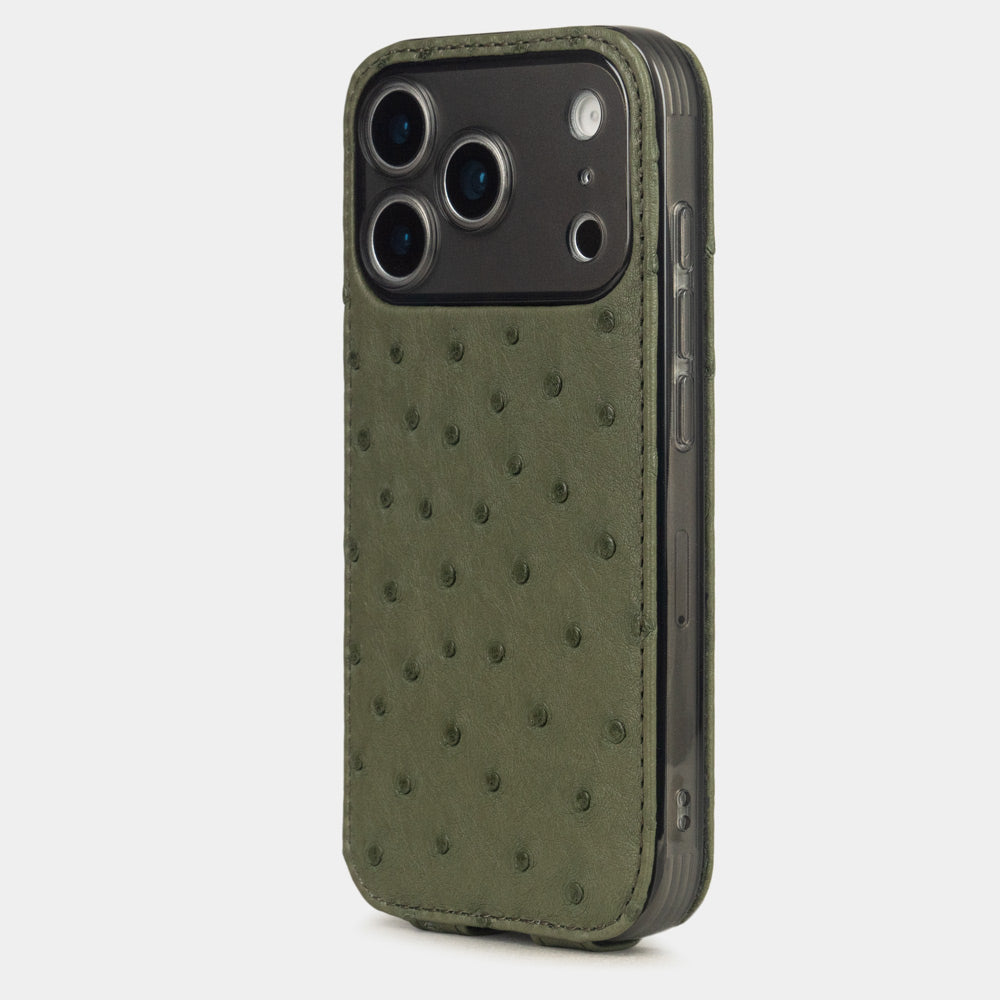 Gold Ostrich Case iPhone 17 Pro Max silver - view from camera side and how the lenses are efficiently protected
