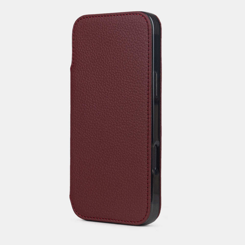 Front view of Marcel Robert iPhone 17 Pro folio case - made of bordeaux premium full-grain calfskin leather, closed position with magnetic cover | main image