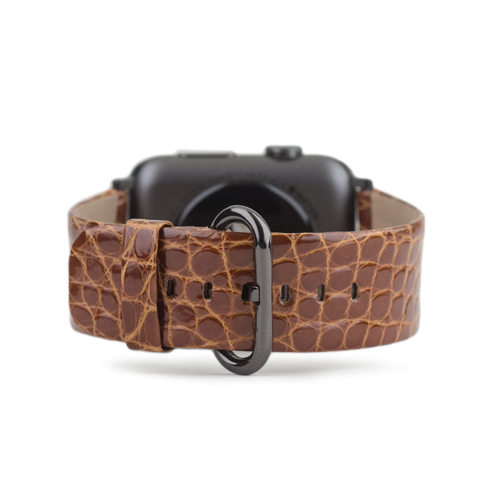 gold alligator strap apple watch black adapters and buckle main view