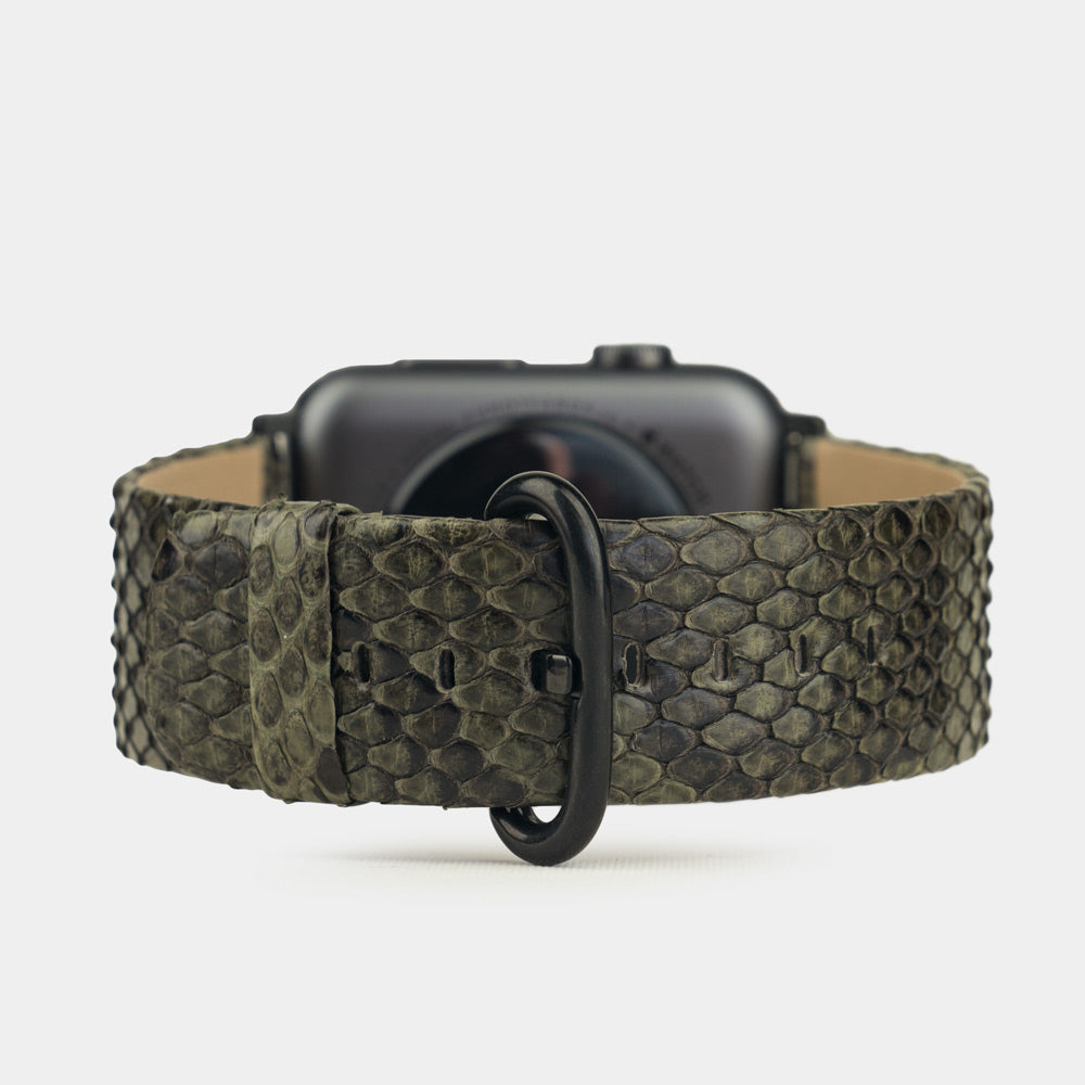 green python strap apple watch with black adapters and buckle main image