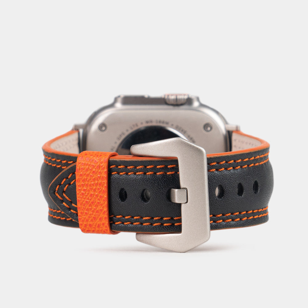 Leather Strap Apple Watch Ultra Black & Orange | Marcel Robert - 0