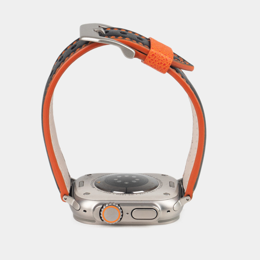 Leather Strap Apple Watch Ultra Black & Orange | Marcel Robert - 3