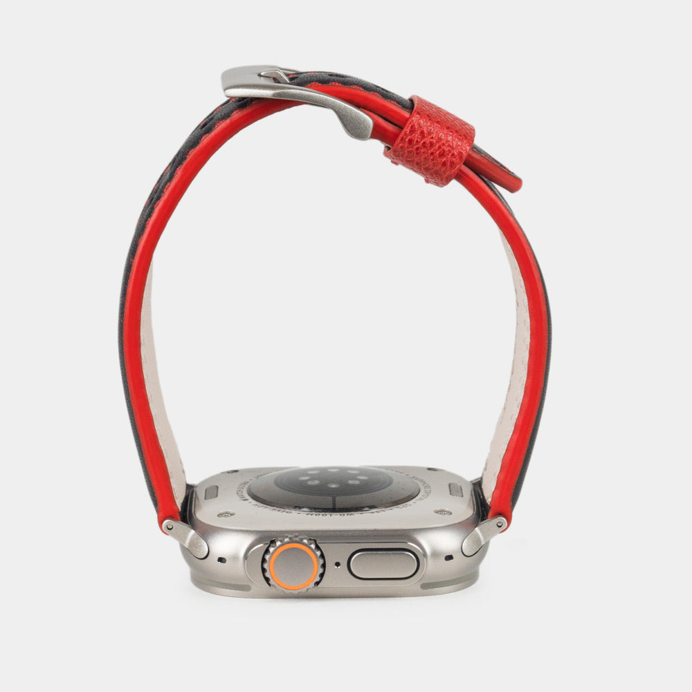 Leather Strap Apple Watch Ultra Black & Red | Marcel Robert - 7