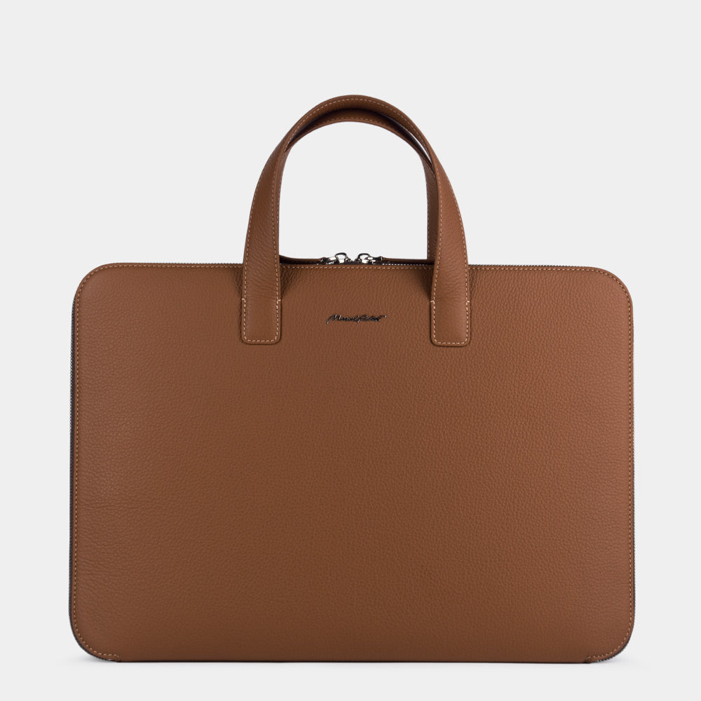 leather bag for laptop 14 inches calfskin color gold front view