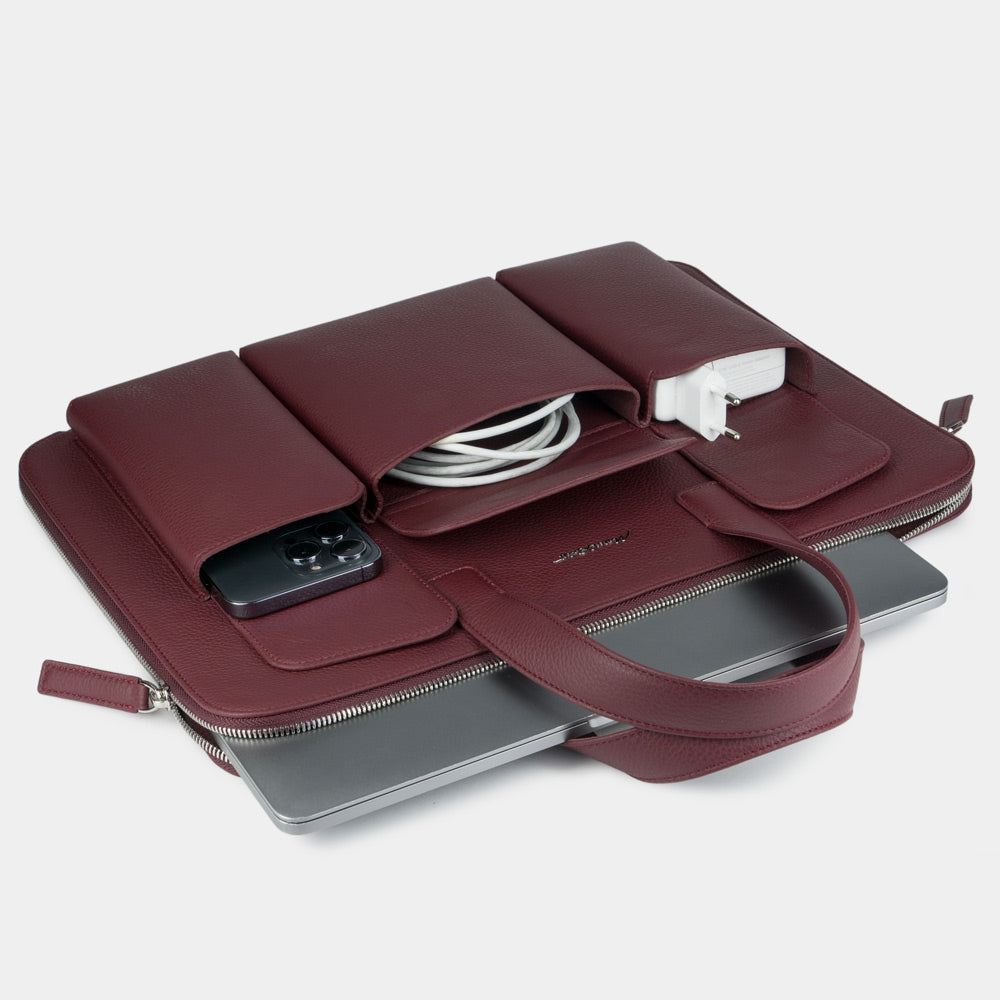 Dark Red Leather Notebook Bag 17'' with Pockets | Marcel Robert - 4