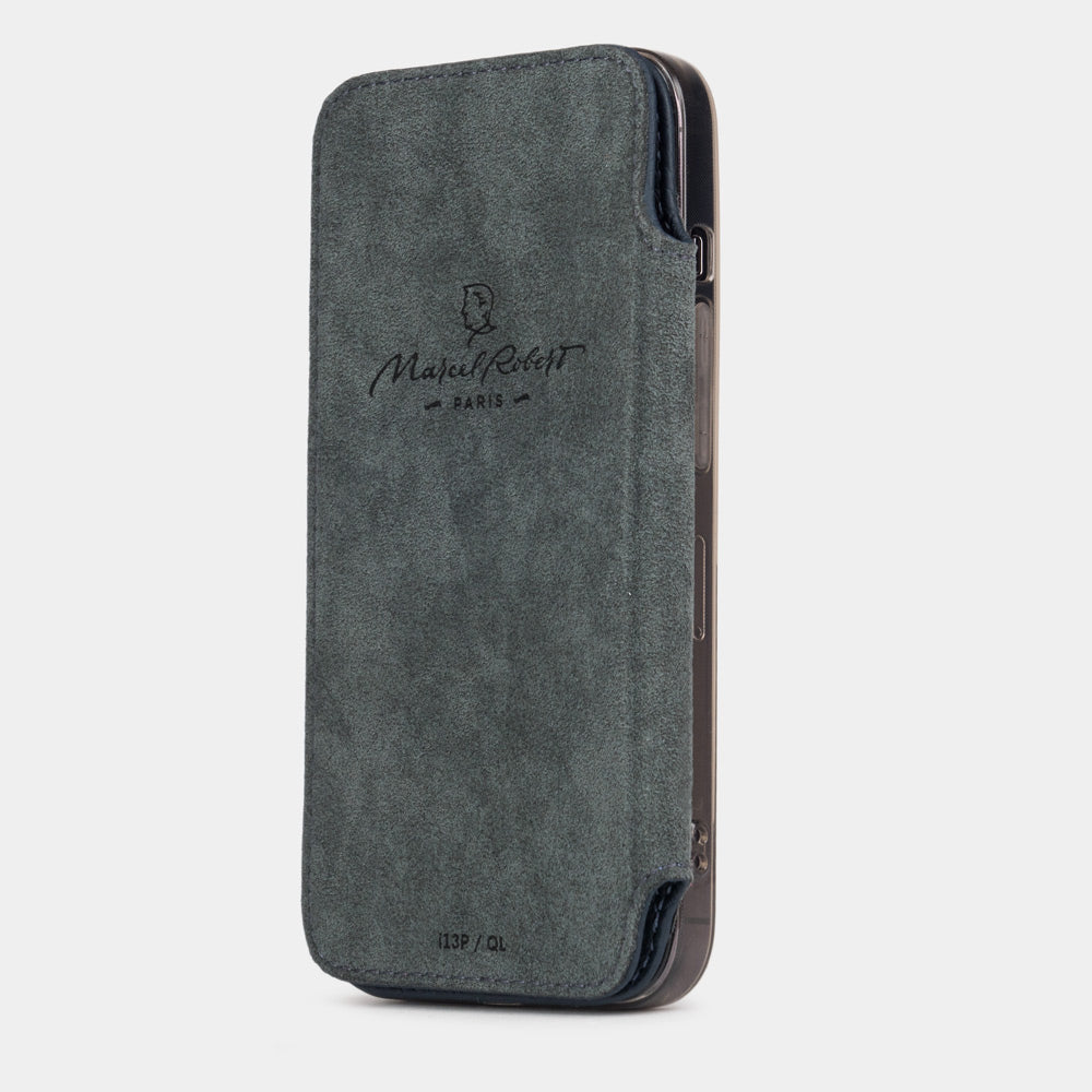 Elegant Leather Folio Case iPhone 16 Pro Blue | Marcel Robert - 11