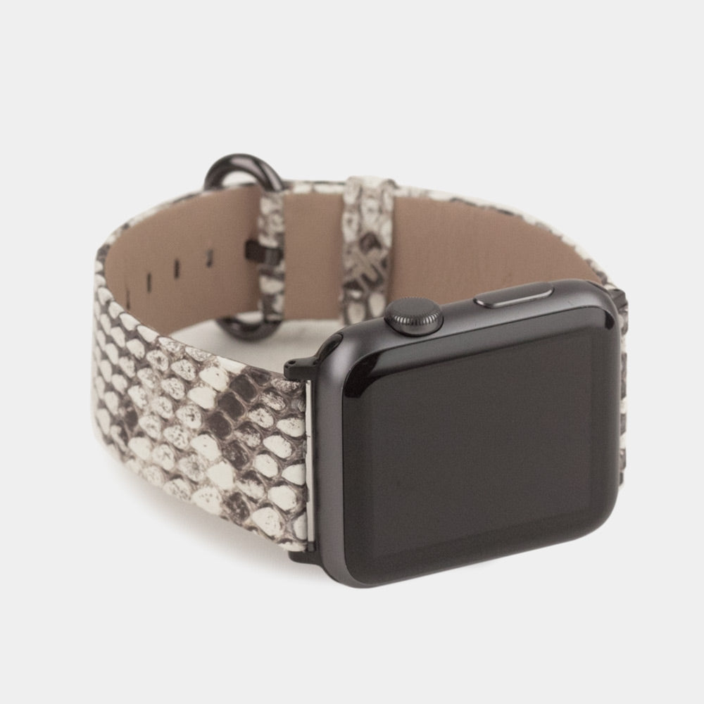 natural python strap apple watch with adapters and buckle frontal view