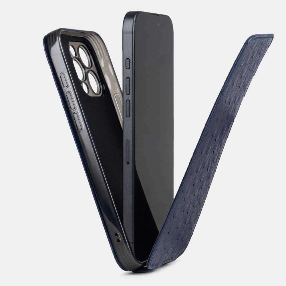 Blue Ostrich Leather iPhone 16 Pro Case | Marcel Robert - 14