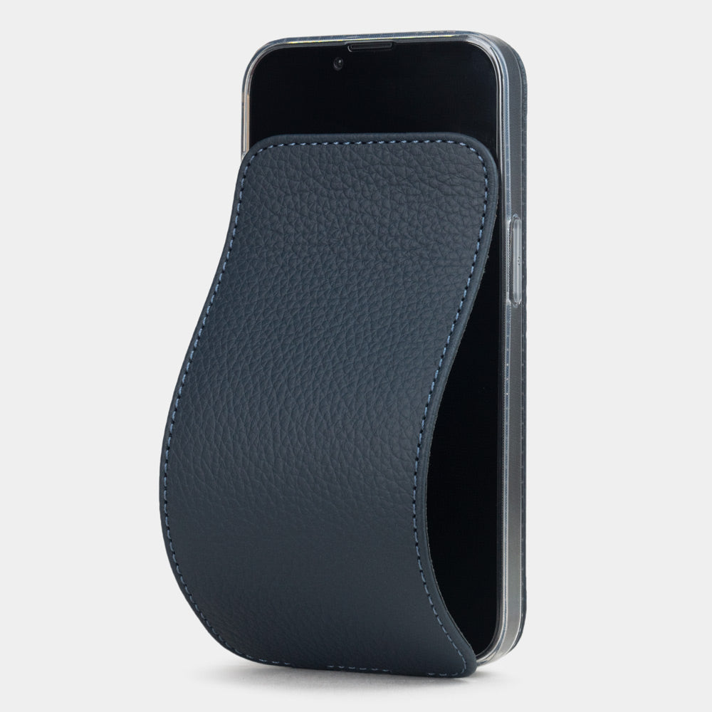 Elegant iPhone 16e protection in premium blue leather, stable flip case for your phone