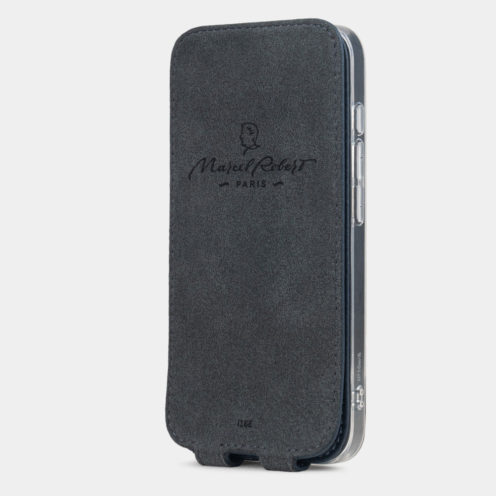 Protection élégante pour iPhone 16e en cuir bleu de qualité supérieure, étui à rabat stable pour votre téléphone