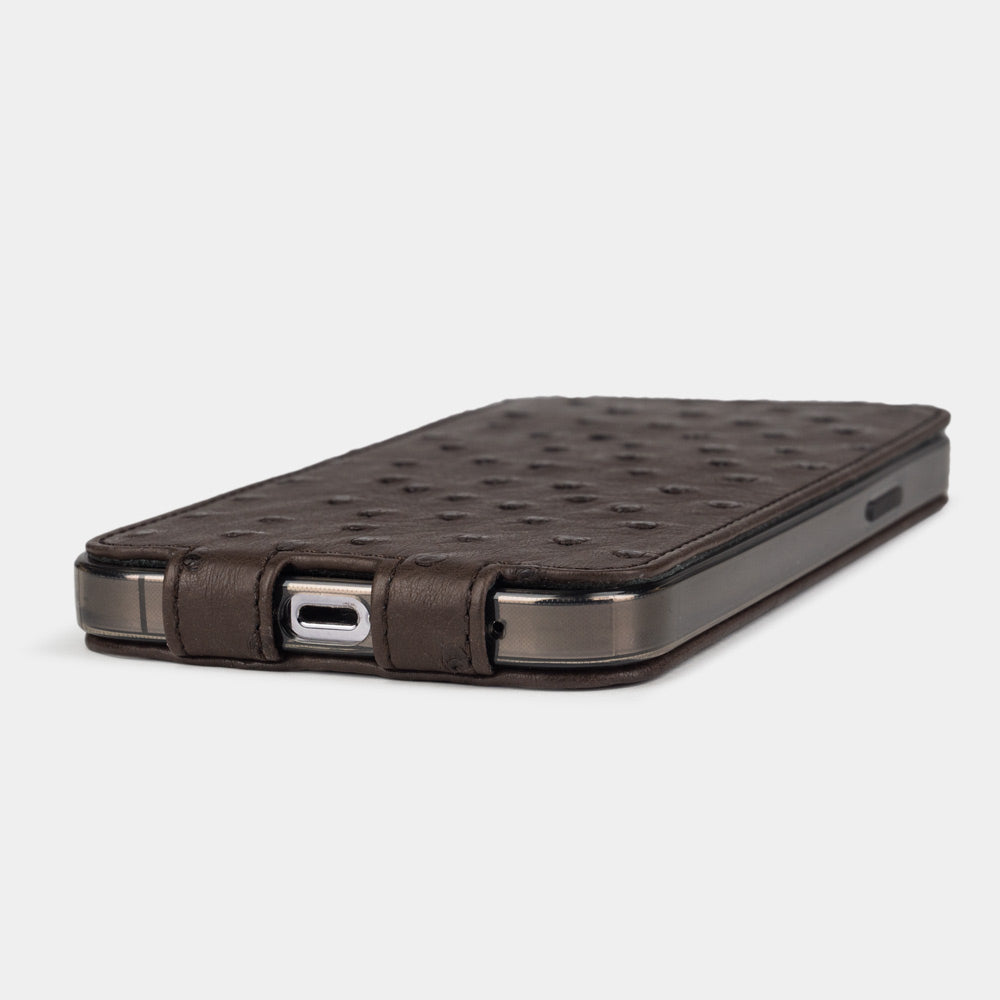 Brown Ostrich Leather Case iPhone 14 Pro Max | Marcel Robert - 4