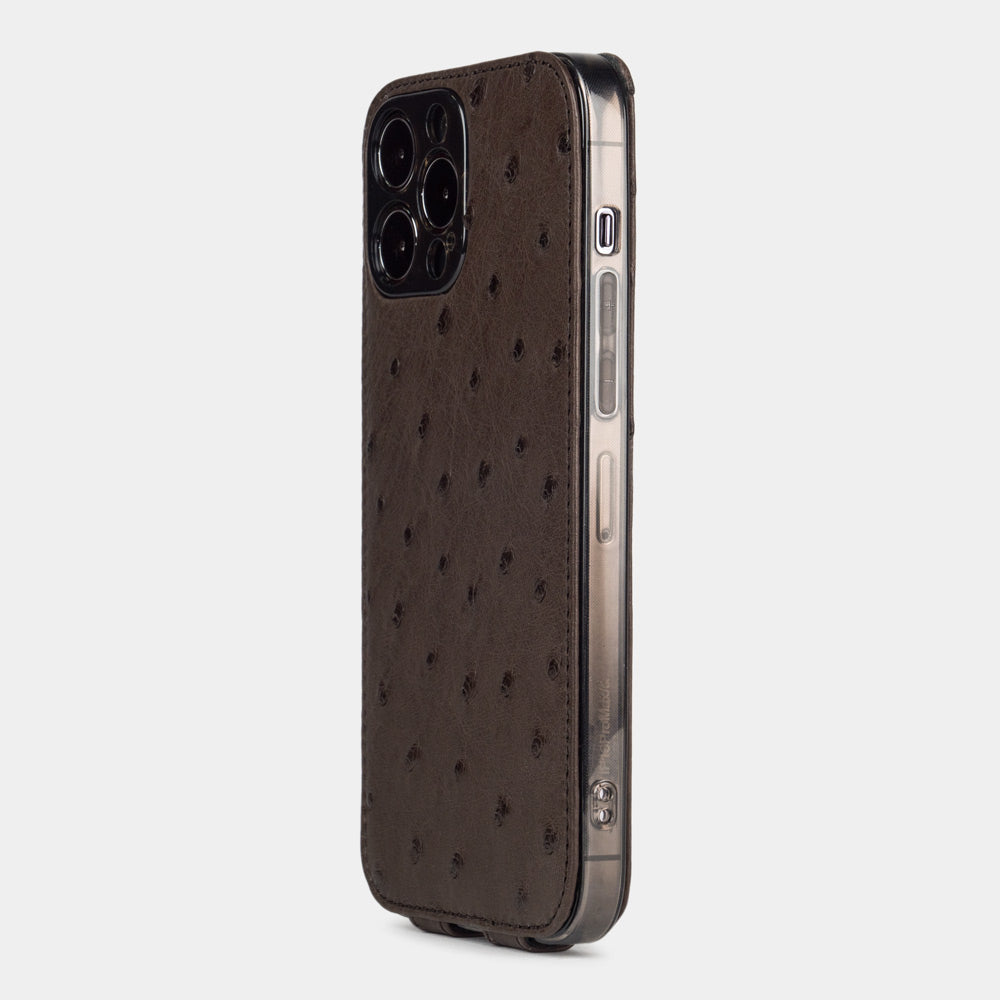 Brown Ostrich Leather Case iPhone 14 Pro Max | Marcel Robert - 1