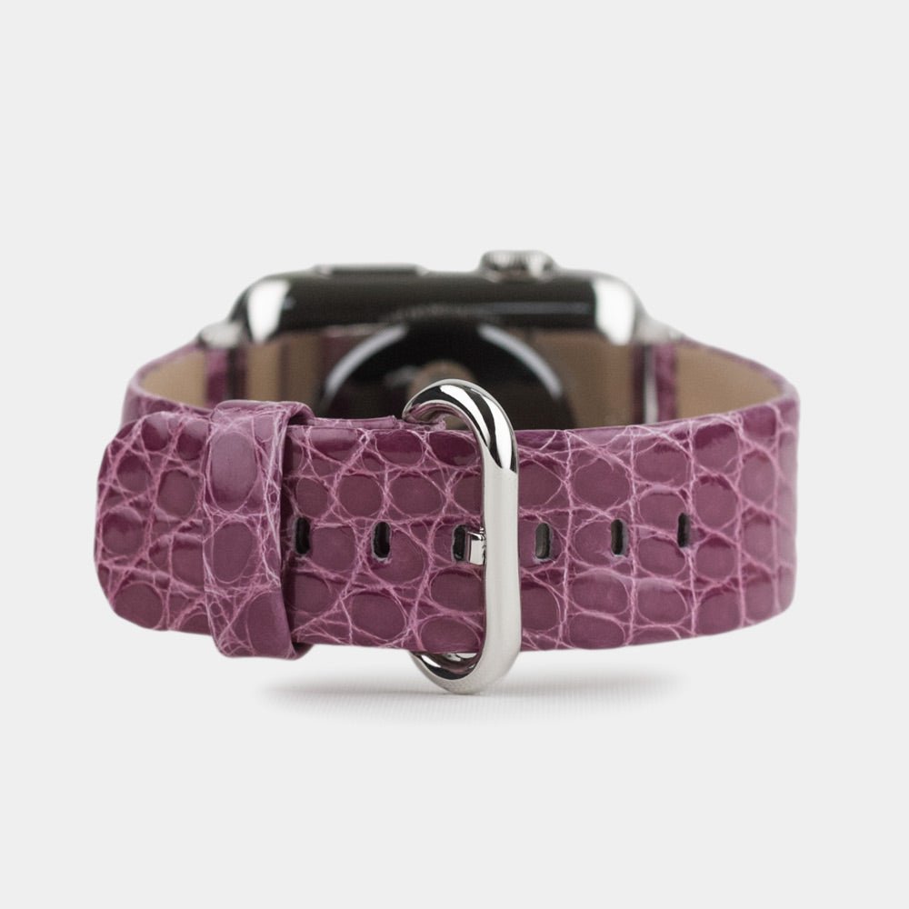 purple alligator Strap Apple Watch steel adapters and buckle main view