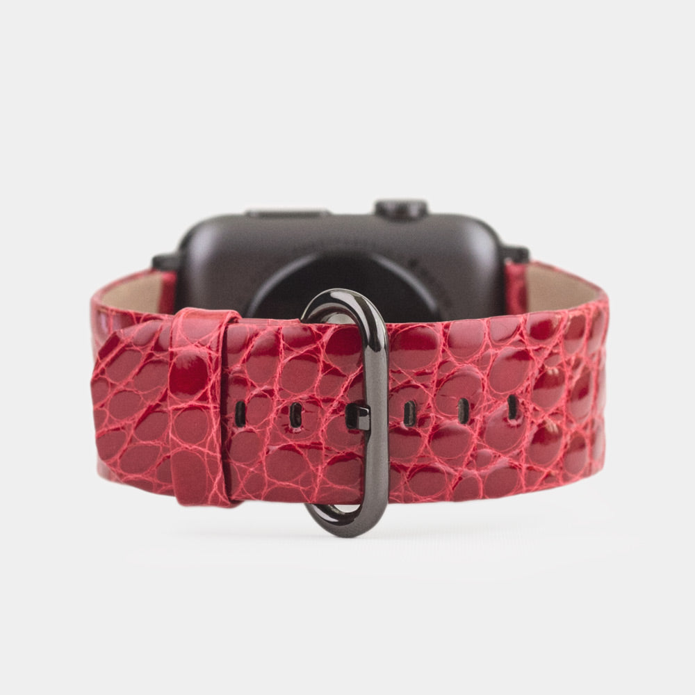 Red Alligator Strap Apple Watch black adapters and buckle main view
