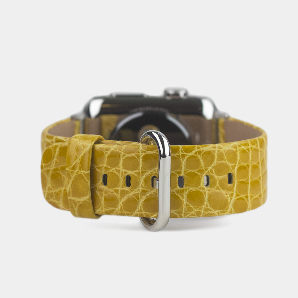yellow alligator Strap Apple Watch steel adapters and buckle main view